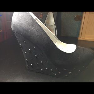 Black Velvet Studded Wedge Heel